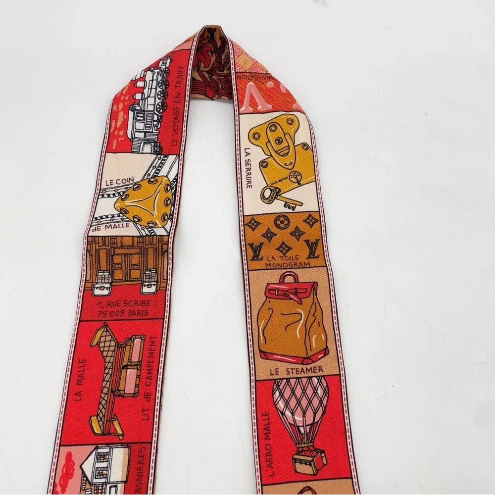 LOUIS VUITTON bandeau BB jew De Louis scarf beige multicolor Red Silk